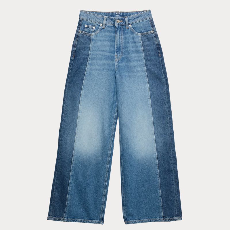 Two Toned Slouchy Wide Leg Jeans cut out