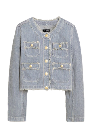 J.Crew Frayed Denim Lady Jacket in Stripe