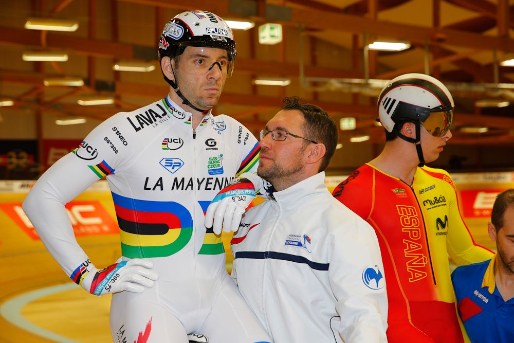 Francois Pervis readies for the Keirin final