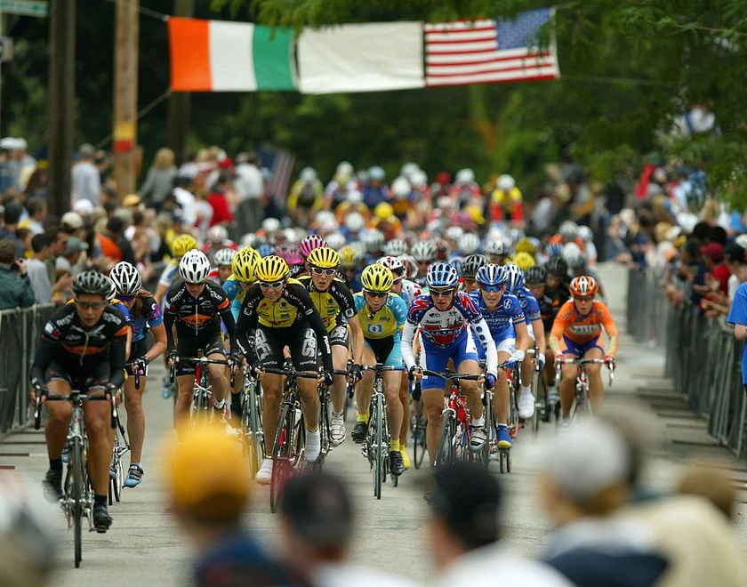 PHILADELPHIA JUNE 6 The womens Peloton makes its way up the Manayunk Wall as Petra Rossner of Germany and riding for Team Nurnberger went on to claim her record seventh victory of the Liberty Classic during the Wachovia Cycling Series on June 6 2004 in Philadelphia Pennsylvania Rossner announced after the race that she will retire at the years end Photo by Doug PensingerGetty Images