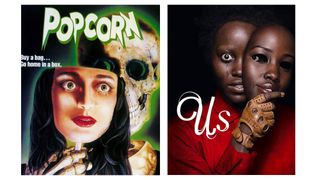 Horror posters; a ask covers the face of a horror character