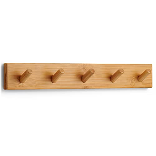 Larhn Wooden Coat Hooks - Wall Mounted Coat Rack - 5 Wooden Coat Hooks for Wall - 43 Cm - All Fixings Included for Quick & Easy Installation