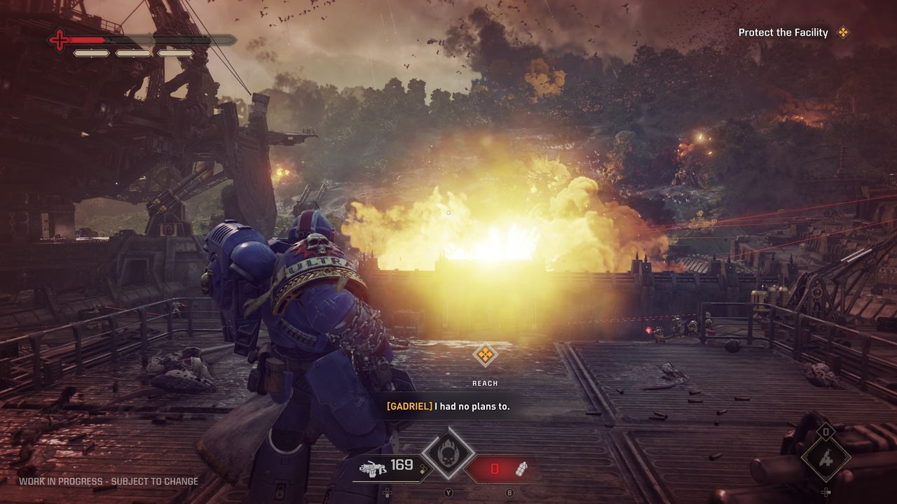 Space Marine looking at an explosion