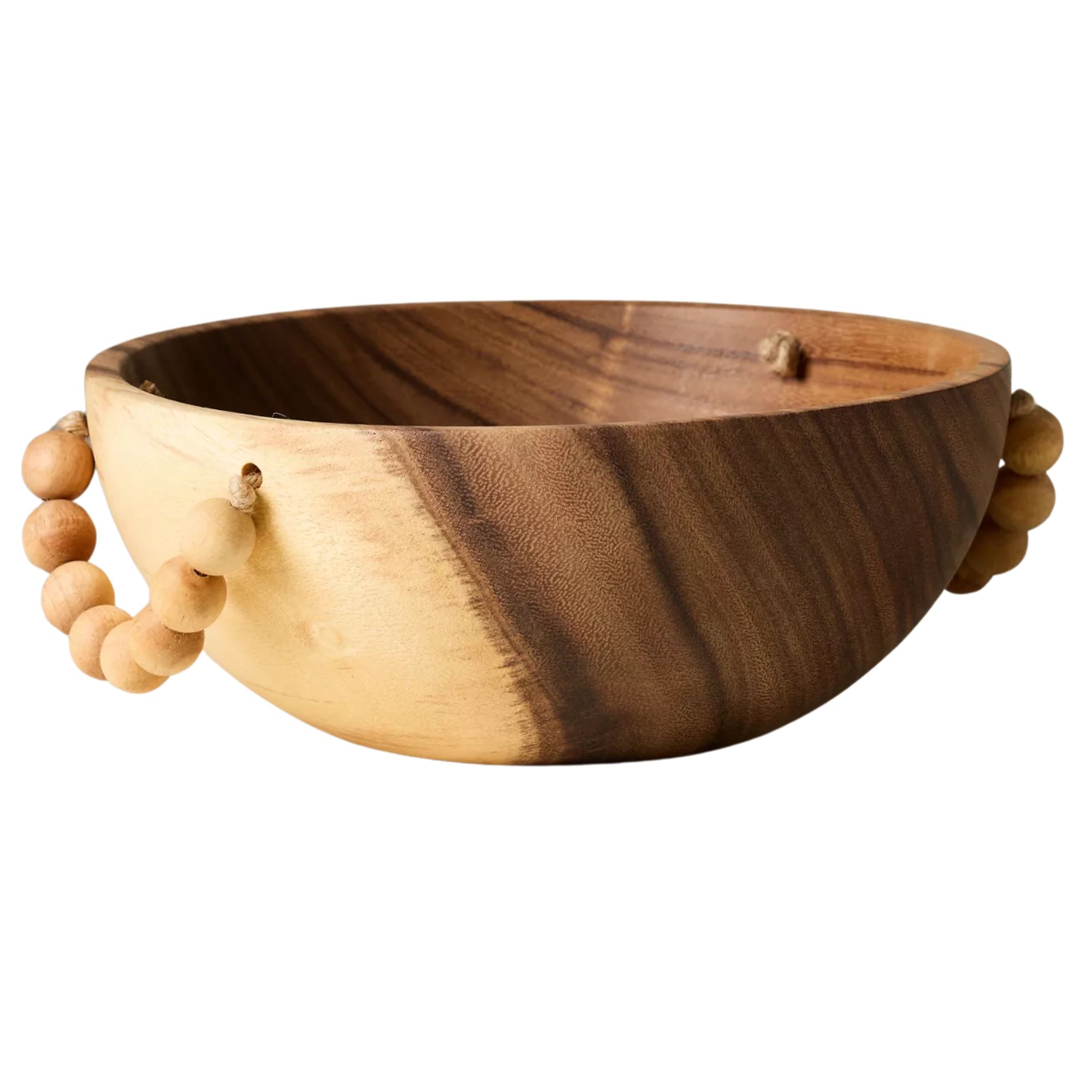 Anthro wooden bowl with beaded handles