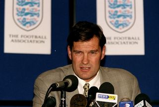 2 Feb 1999: Glenn Hoddle at a press conference after he is sacked as England coach after revealing controversial beliefs on reincarnation related to disabled people at Lancaster Gate in London. \ Mandatory Credit: Phil Cole /Allsport