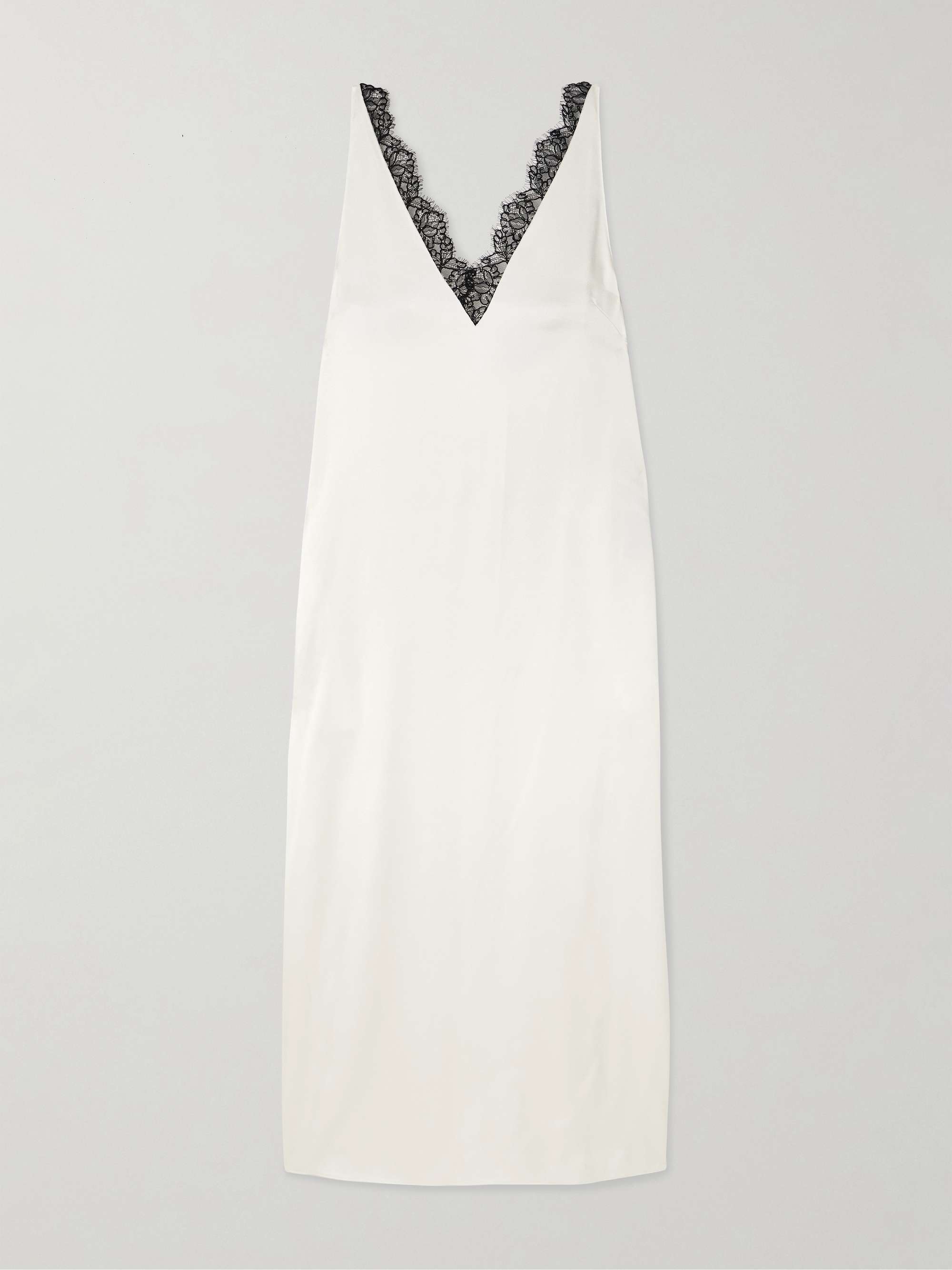 Lace-Trimmed Satin Midi Dress