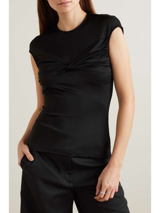 Paola Twist-Front Satin and Stretch-Jersey Top