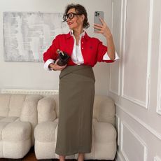 woman wearing red shirt