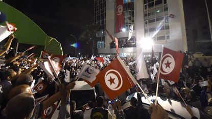 Tunisians gathering after election 