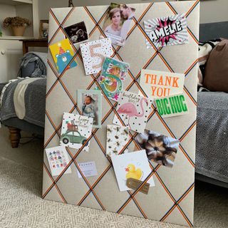 Rainbow ribbon on Linen Fabric Notice Board