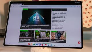 Reading Android Central on the Samsung Galaxy Tab S9 Ultra