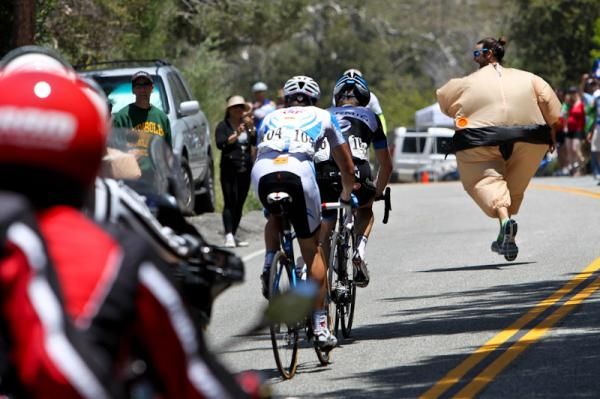 The sumo wrestlers encourage the breakaway