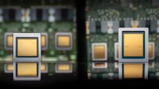 A CGI visualization of Google Cloud's eighth-generation TPUs, 8t (on the left) and 8i (on the right) with motherboards behind them.
