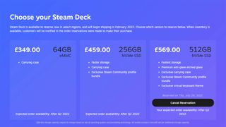 Valve Steam Deck availability page