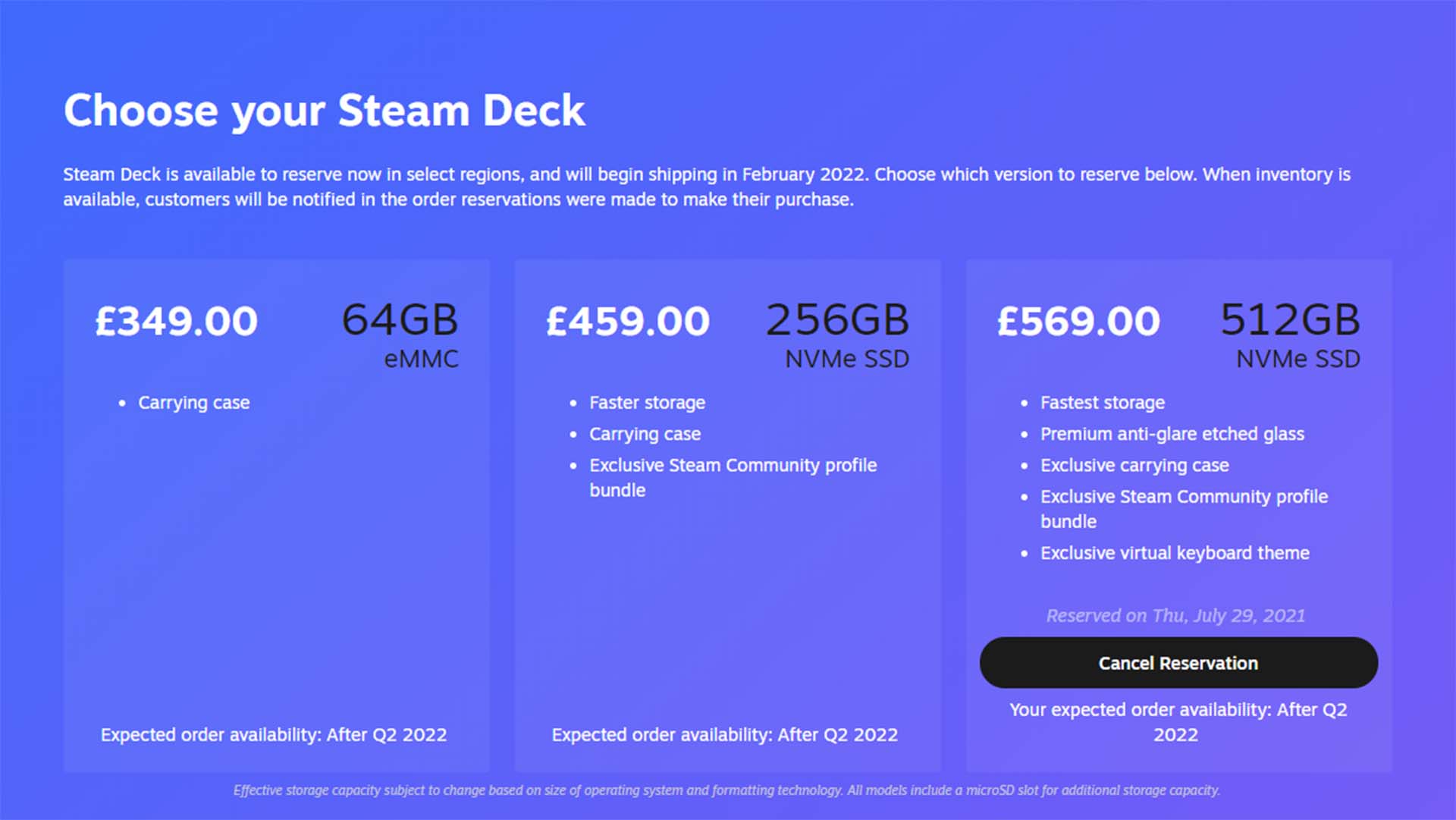 Page de disponibilité de Valve Steam Deck