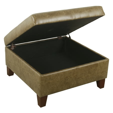 Homepop Luxury Transitional Faux Leather Storage Ottoman in Distressed Brown