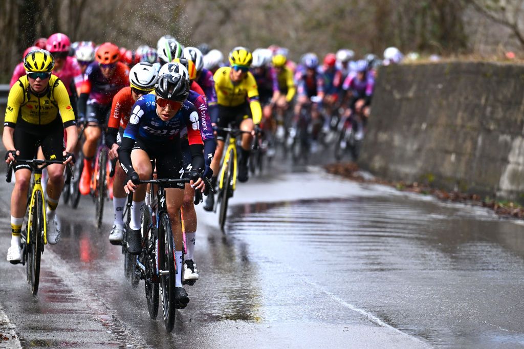CITTIGLIO ITALY MARCH 16 Lea Curinier of France and Team FDJ SUEZ competes during the 26th Trofeo Alfredo BindaComune di Cittiglio 2025 Womens Elite a 152km one day race from Luino to Cittiglio UCIWWT on March 16 2025 in Cittiglio Italy Photo by Luc ClaessenGetty Images
