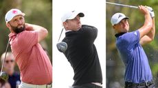 Jon Rahm, Rory McIlroy and Ludvig Aberg hitting shots