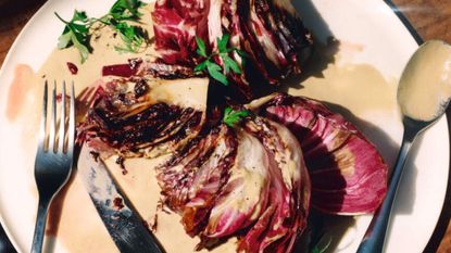grilled radicchio with caper and anchovy sauce