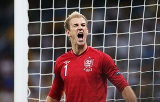 Joe Hart of England reacts during the UEFA EURO 2012 quarter final match between England and Italy at The Olympic Stadium on June 24, 2012 in Kiev, Ukraine.