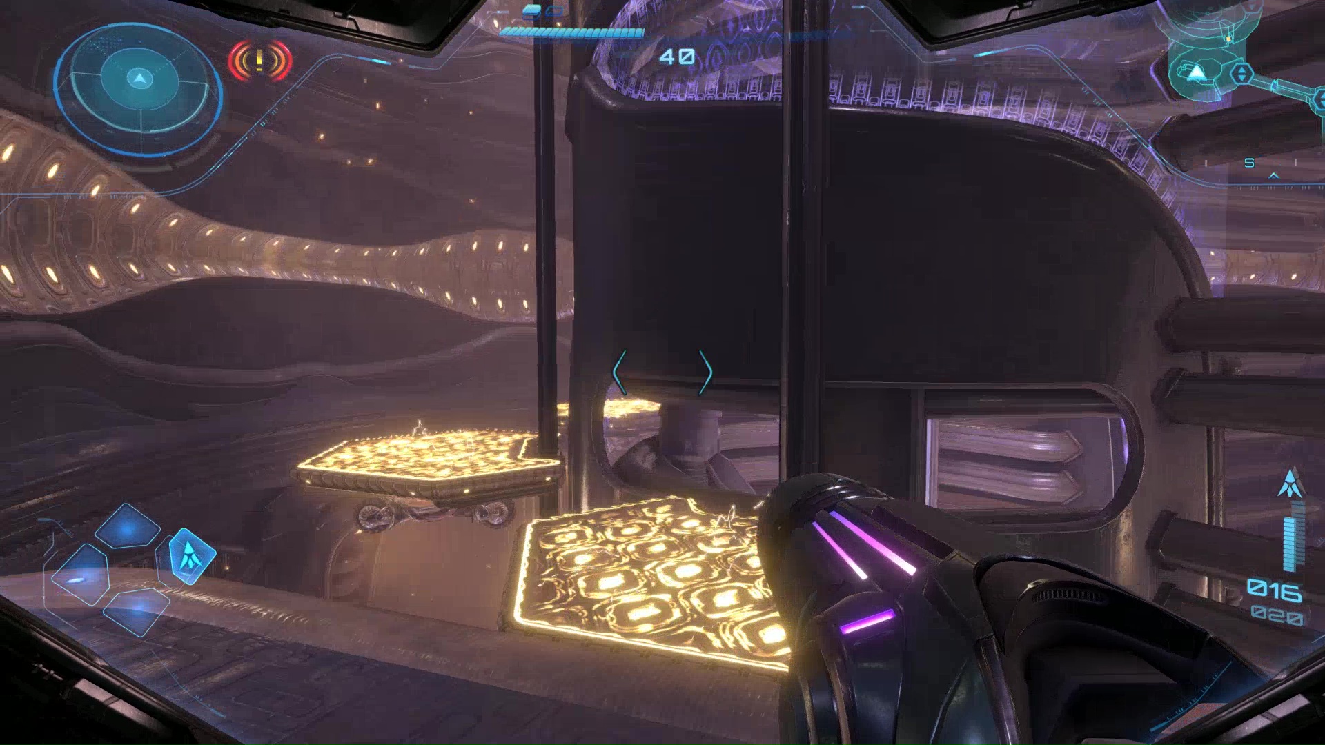 Electrified platforms rise up Tower 1 of the Metroid Prime 4 Volt Forge