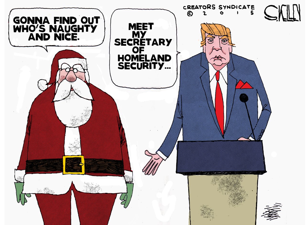 Political cartoon U.S. Trump Homeland Security Christmas