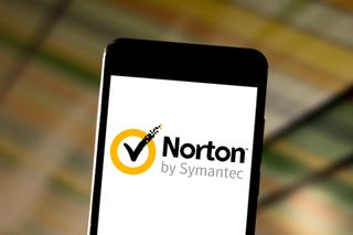 Norton antivirus logo displayed on a smartphone