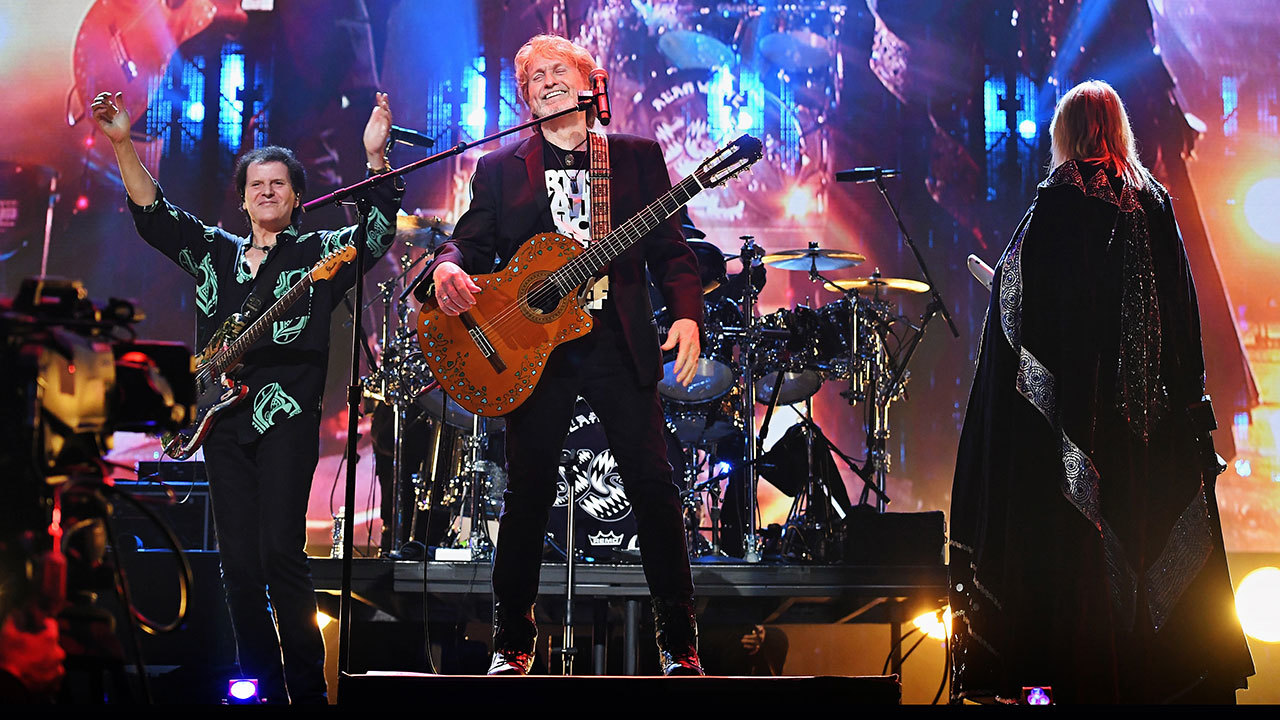 The HOF finally say Yes: Trevor Rabin, Jon Anderson and Rick Wakeman perform at the ceremony in New York.