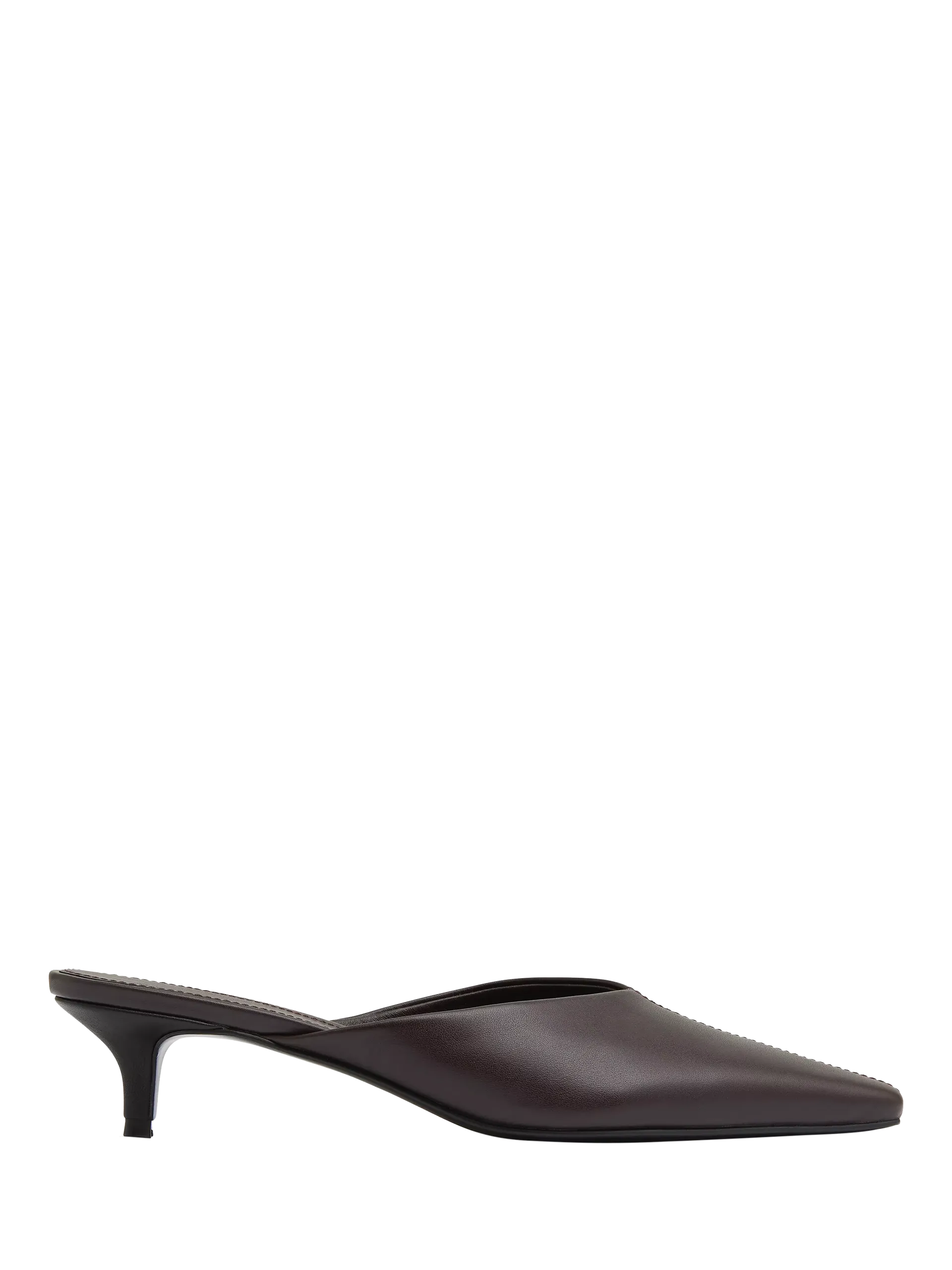 St. Agni Leather Pointed Kitten Heel Mules, Coffee