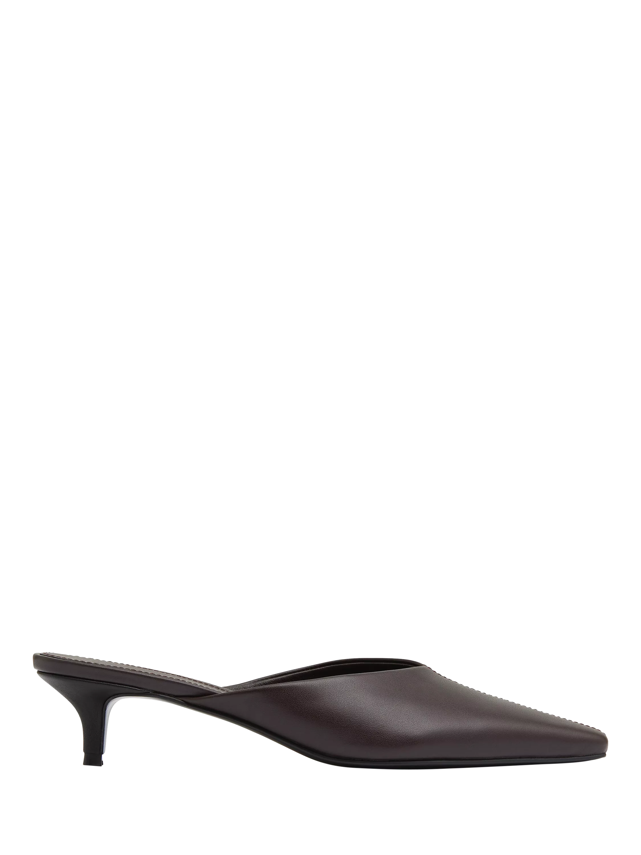 St. Agni Leather Pointed Kitten Heel Mules, Coffee