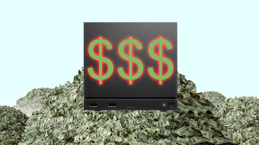 Steam Machine on a pile of money with dollar signs on it