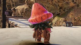 A mushroom person with extremely prominent butt cheeks