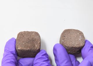 A photo of the "space bricks" made in a 2022 Mars habitat material study with an experimental new method.