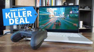 Asus ROG Zephyrus G14 with deal tag superimposed