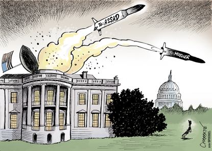 Political cartoon U.S. Trump Syria attack Mueller firing FBI Russia investigation