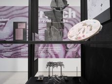 Architecture Window, Royal Academy of Arts, London, 2024 showing pink poster