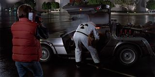 Doc shows Marty the DeLorean Time Machine in Back To The Future