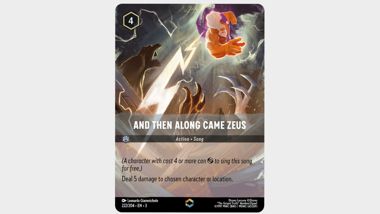 And then Along Came Zeus song card from Disney Lorcana Into the Inklands