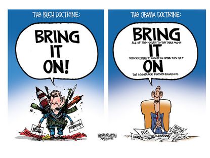 Political cartoon U.S. Obama Bush policy