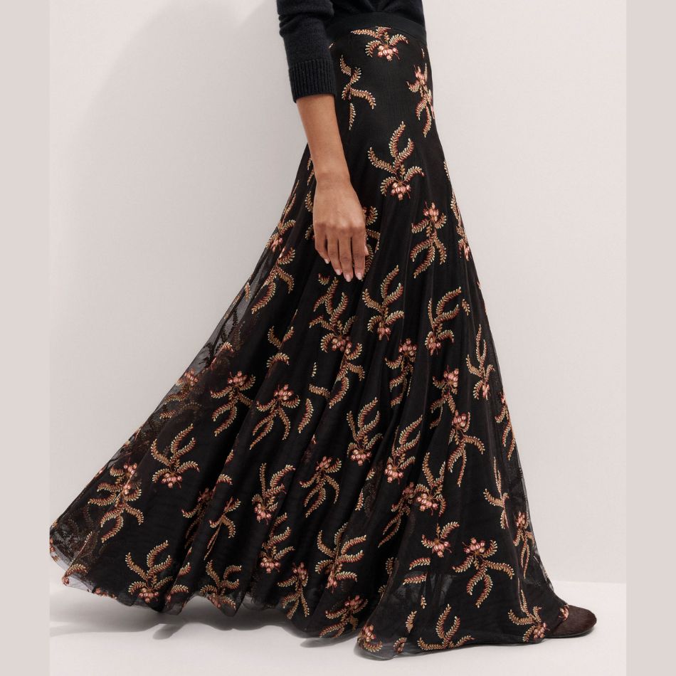 ME+EM black and pink Embroidered Maxi Skirt