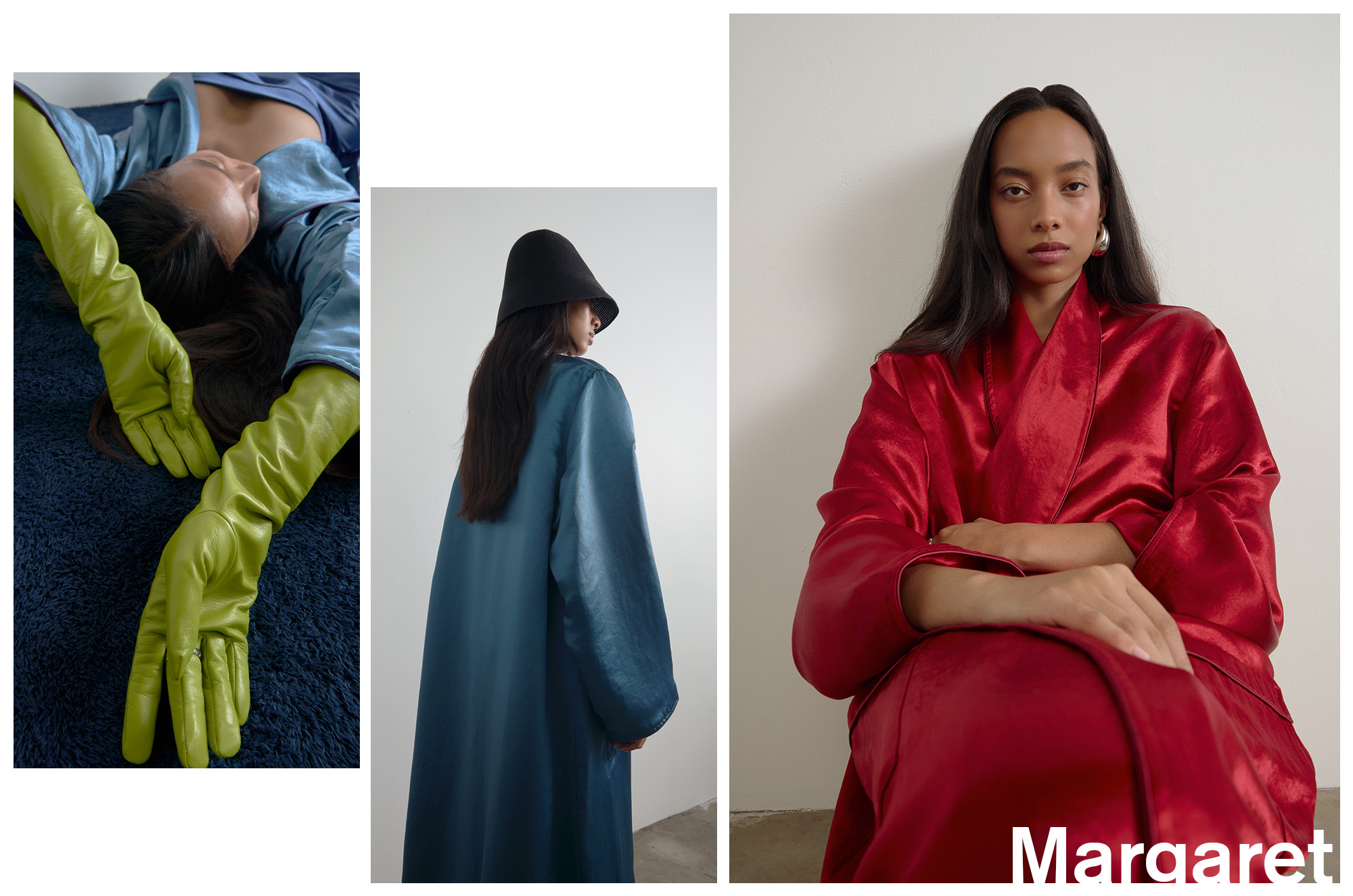 Collage of models wearing designs from Margaret.