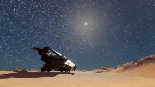 A spaceship on a desert world