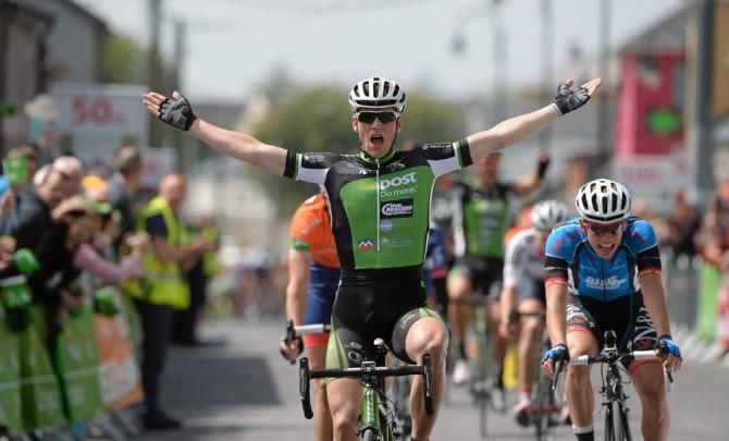 Sam Bennett (An Post Chain Reaction) prevailed in the field sprint finale to stage 3 in Listowel