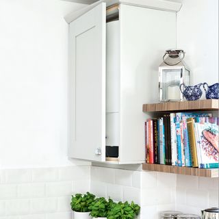 Boiler in white kitchen cabinet