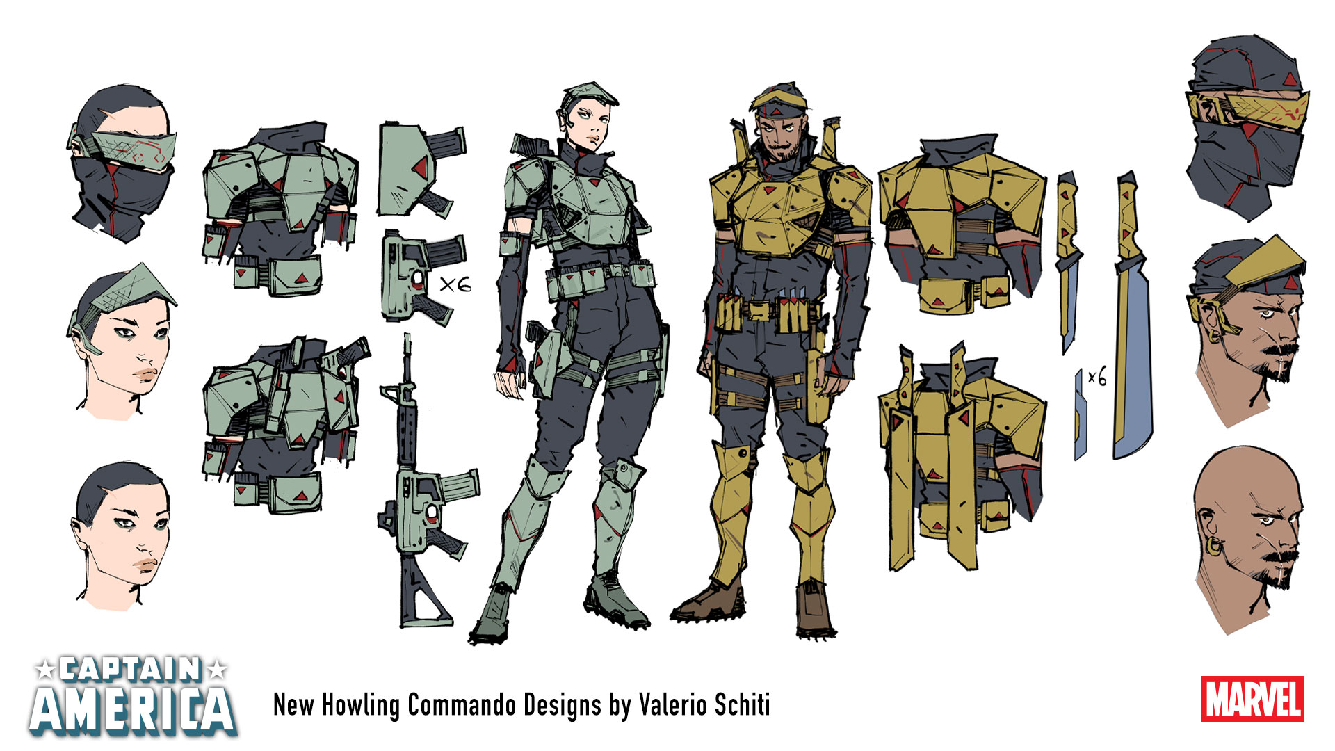 Howling Commandos character designs by Valerio Schiti