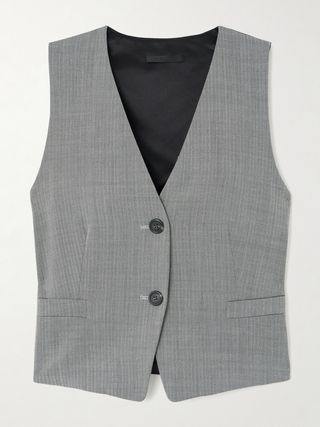 Cutout Satin-Paneled Herringbone Tweed Vest