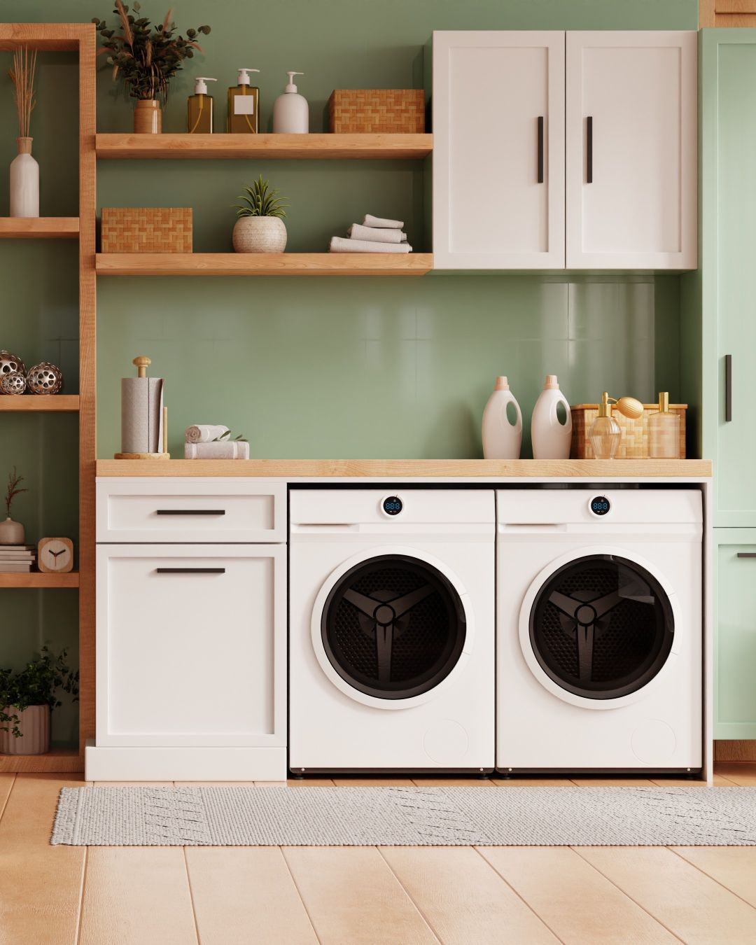 laundry room with washing machine and tumble dryer