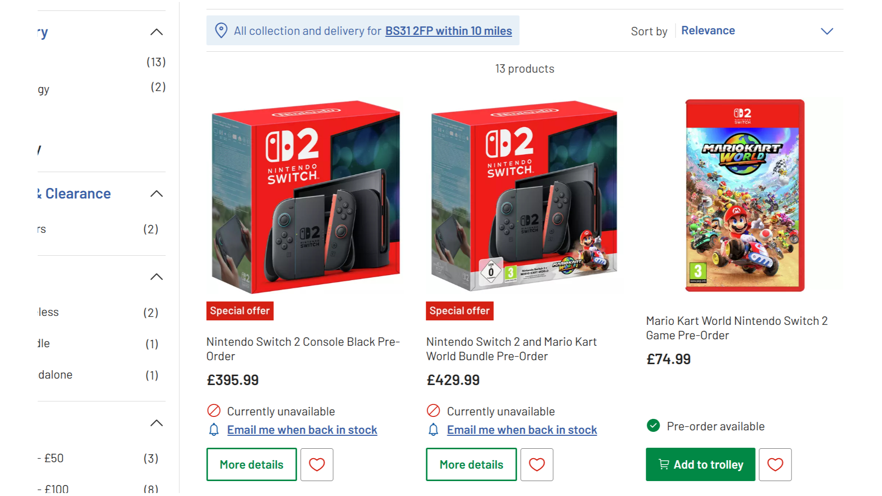 Argos Switch 2 pre-order