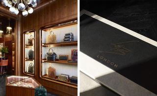 The store takes inspiration from vintage Riva speedboats and features teaked walnut panelled walls rich velvet and marble