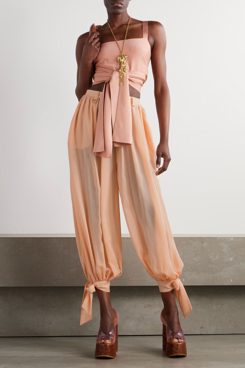 Chloé Pleated silk-charmeuse tapered pants